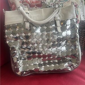 Coach Silver and Cream Tote Bag with Modern Design - Rare Model- Vintage